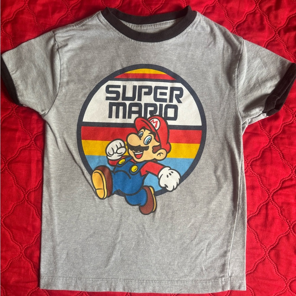 EUC Kids Super Mario Video Game Character Retro Ringer T Shirt Size XS 4